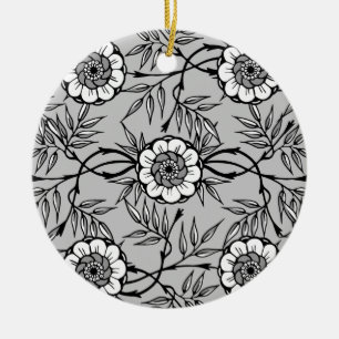 Svart blomster mönster julgransprydnad keramik