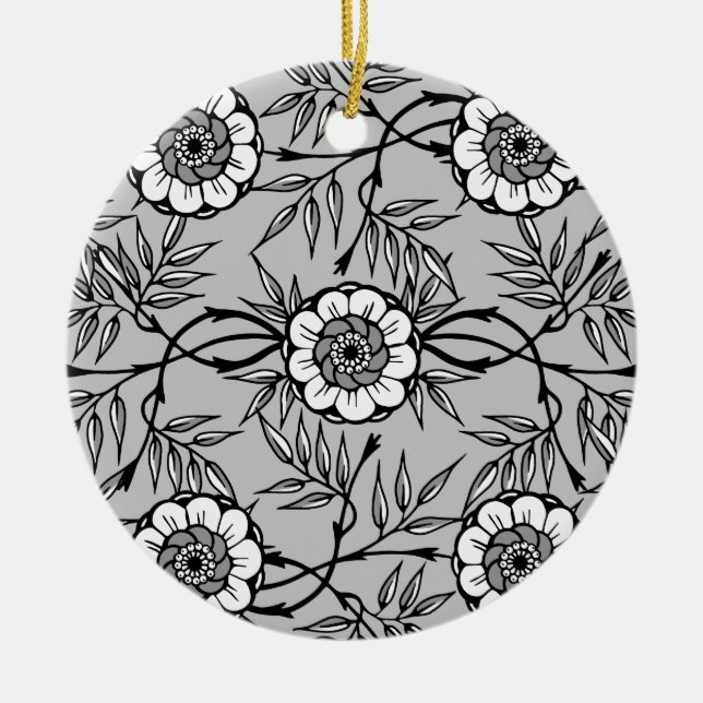Svart blomster mönster julgransprydnad keramik (Framsidan)