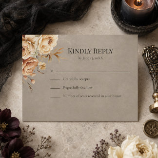 Svart blomsterbröllop RSVP-kort med skogshäxa tema OSA Kort