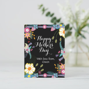 Svart blomsterglädje mors dag Postkort Vykort