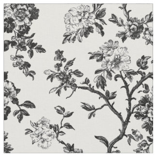 Svart blomstergren Toile-mönster Tyg