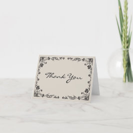 Svart blomsterkort tackkort med maskinskriven text