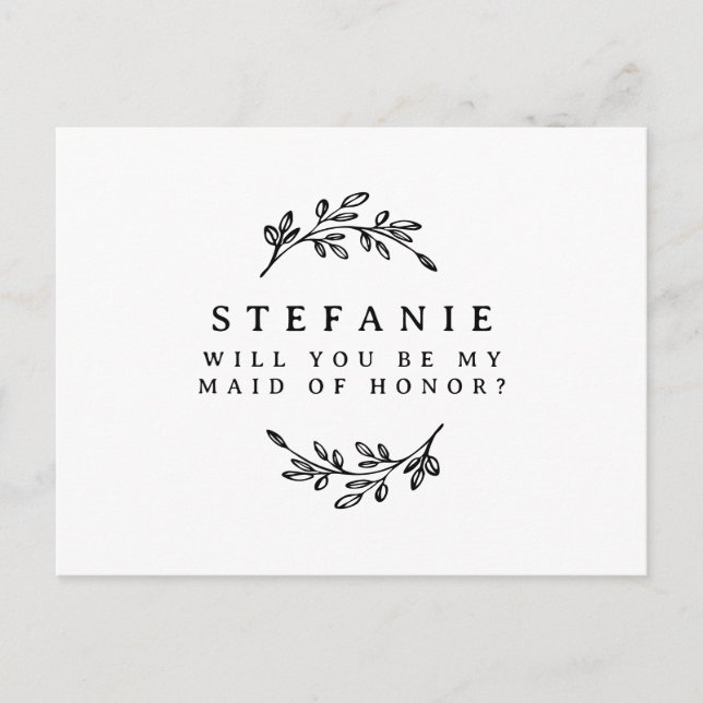 Svart blomsterkrans Vill du vara min brudtjänstefl Vykort (Framsida)