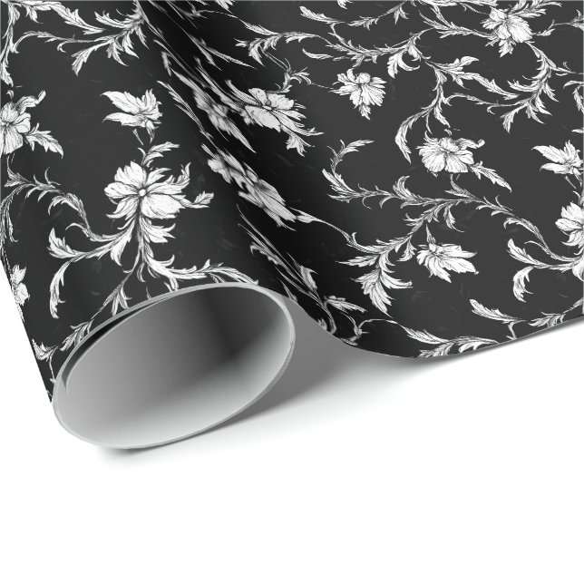 Svart blomstermönstrat inpackningspapper med vinra presentpapper (Rullad Hörn)