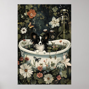 Svart blomsterpapillon-badrumstryck, botanisk poster