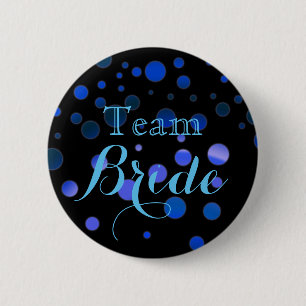 Svart Blue Glitter Bröllop Team Bride Knapp