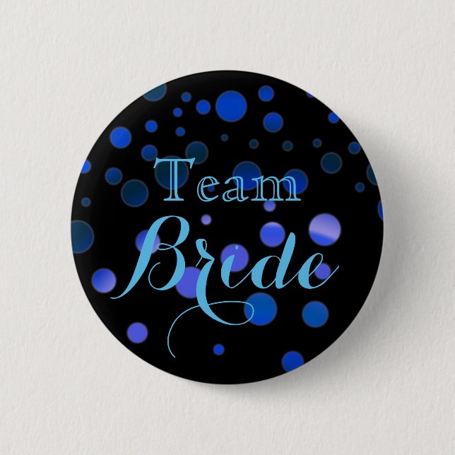 Svart Blue Glitter Bröllop Team Bride Knapp (Framsida)