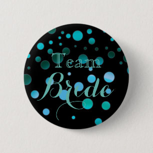 Svart Blue Glitter Bröllop Team Bride Knapp