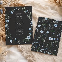 Svart Boho Blommig Bröllop Inbjudningar