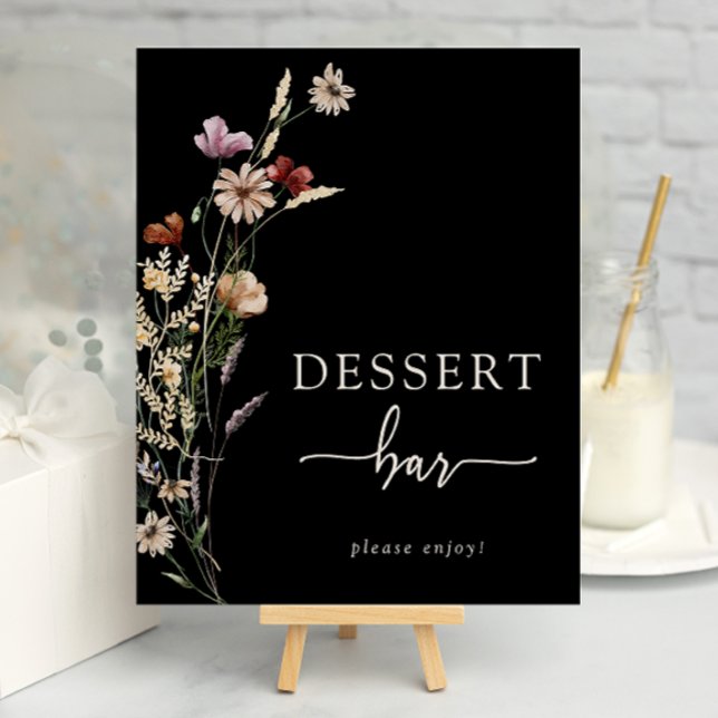 Svart Boho Blommig Efterrätt Poster (Black Boho Floral Dessert Bar Poster by Painted Paperie
)