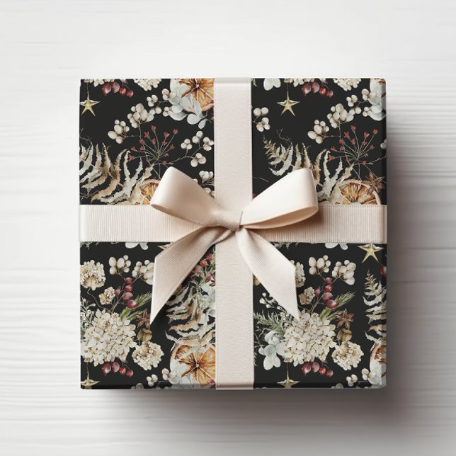 Svart Boho Botanisk Presentpapper (Black Boho Botanical Wrapping Paper
)