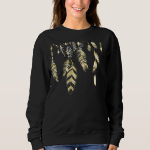 Svart *~*Boho fjädrar och kristaller & guld- höft T Shirt