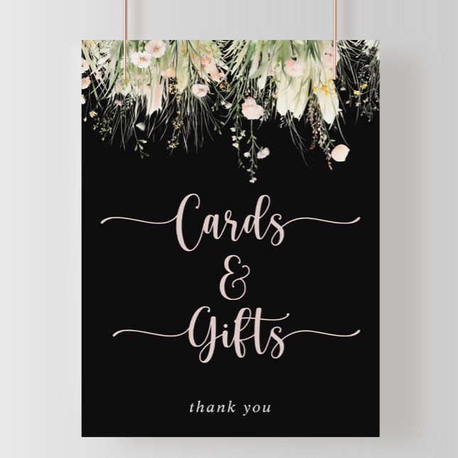 Svart boho Wildblomskort och presentkort Poster (Skapare uppladdad)