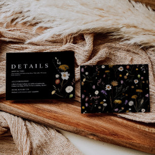 Svart Boho Wildflower Bröllopsdetaljkort Tilläggskort