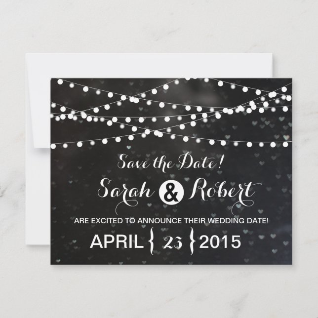 Svart Bokeh Ljussträng Save the Date Spara Datumet (Framsida)
