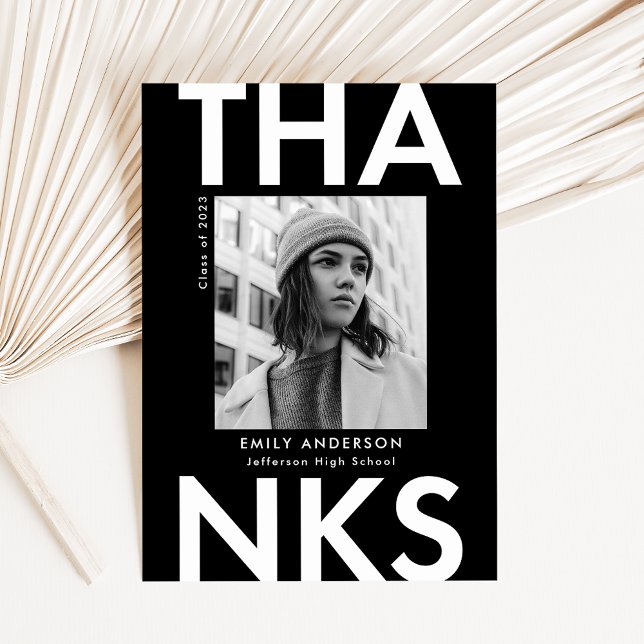 Svart | Bold Grad Photo Studenten Tack Kort (Skapare uppladdad)