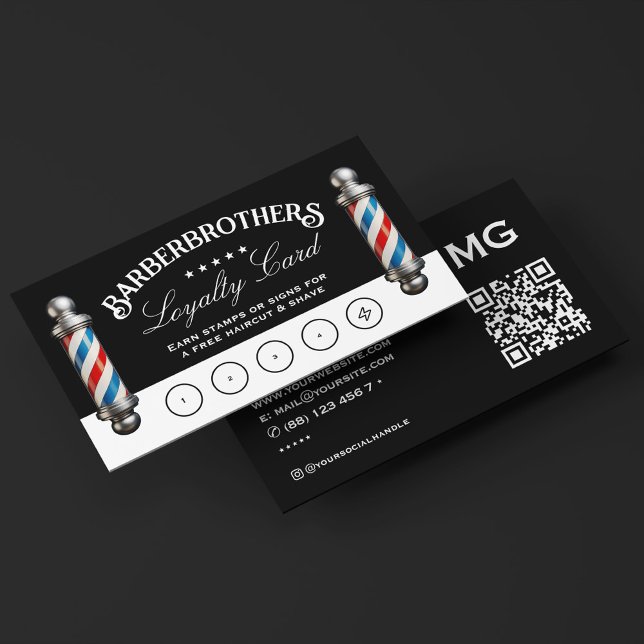 Svart bonusförmånsersättning för Barber Pole Elega Visitkort (Barber Pole Elegant Black Loyalty Reward Business Card
)