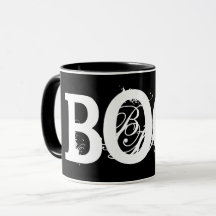 Svart "BOO!" Halloween Kaffe Mugg