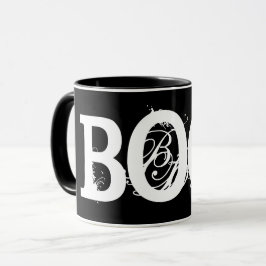 Svart "BOO!" Halloween Kaffe Mugg