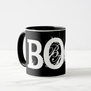 Svart "BOO!" Halloween Kaffe Mugg