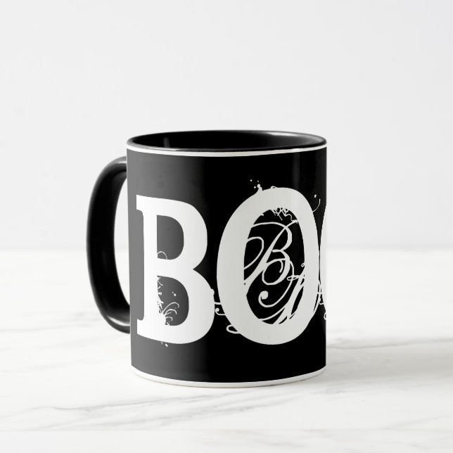 Svart "BOO!" Halloween Kaffe Mugg (Framsida vänster)