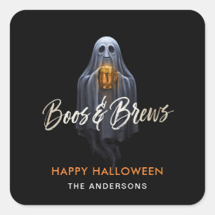 Svart Boos & Brews Spök Halloween Fyrkantigt Klistermärke