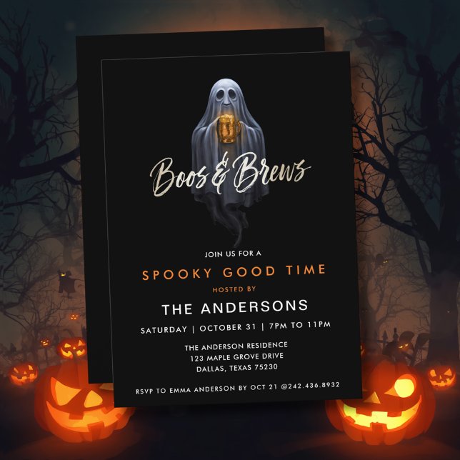Svart Boos & Brews Spök Halloween Inbjudningar (Skapare uppladdad)