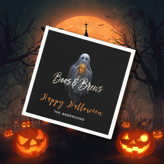 Svart Boos & Brews Spök Halloween Pappersservett