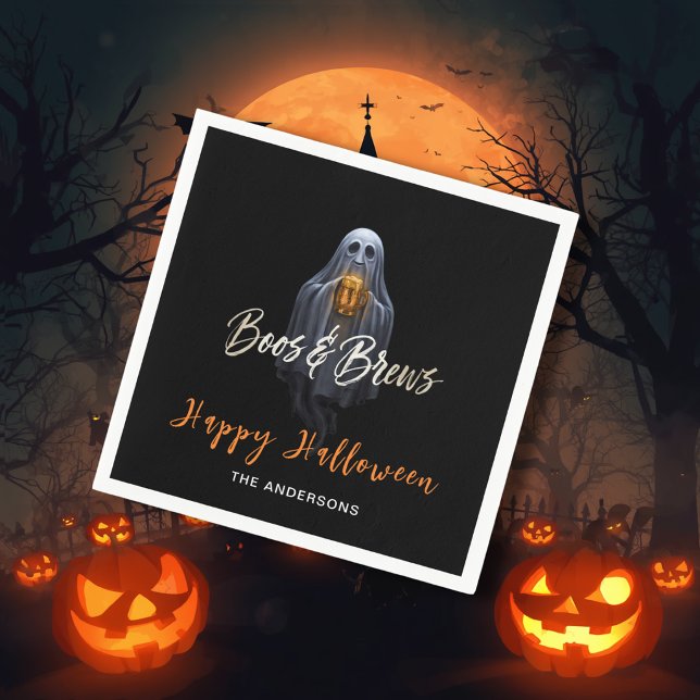 Svart Boos & Brews Spök Halloween Pappersservett (Skapare uppladdad)