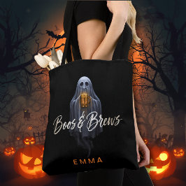 Svart Boos & Brews Spök Halloween Tygkasse