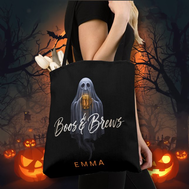 Svart Boos & Brews Spök Halloween Tygkasse (Skapare uppladdad)