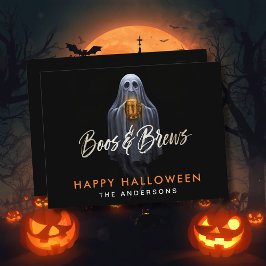 Svart Boos & Brews Spök Halloween  Vykort
