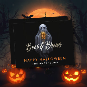 Svart Boos & Brews Spök Halloween Vykort