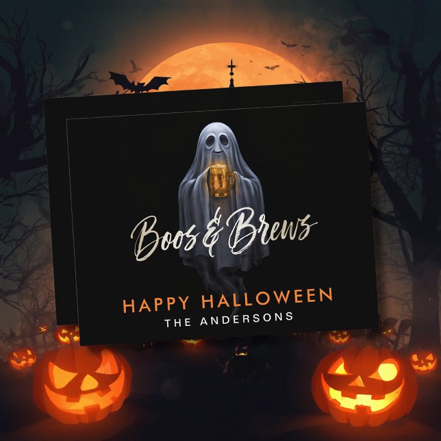 Svart Boos & Brews Spök Halloween  Vykort (Skapare uppladdad)