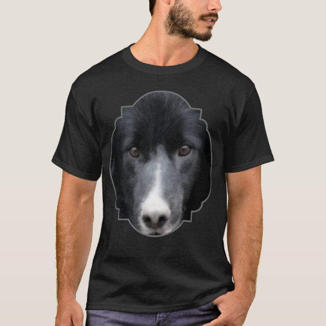 Svart Border Collie Ansikte Hund  T Shirt (Framsida)