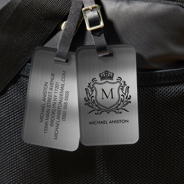 Svart Borr Metallisk Royal Crest Emblem Monogram Bagagebricka (Skapare uppladdad)