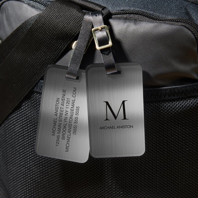 Svart Borstad Metallisk Personlig Monogram elegant Bagagebricka (Skapare uppladdad)