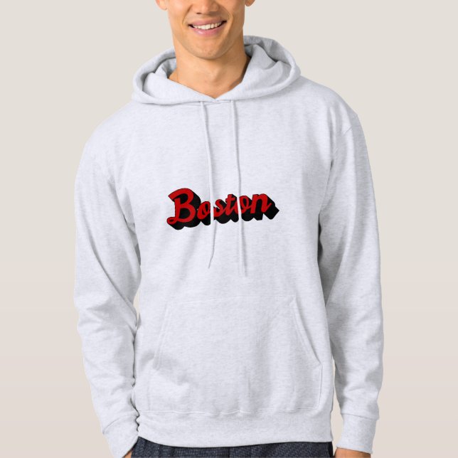 Svart Boston som är röd och Hoodie (Framsida)