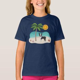 Svart Boston Terrier På En Tropisk Sommarstrand T Shirt