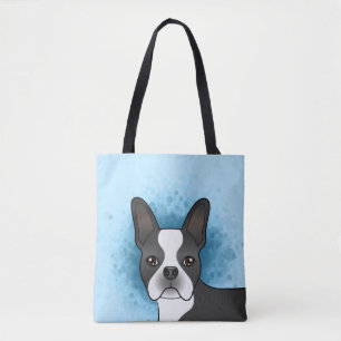 Svart Boston Terrier Tecknad Hund Huvud På Blå Tygkasse