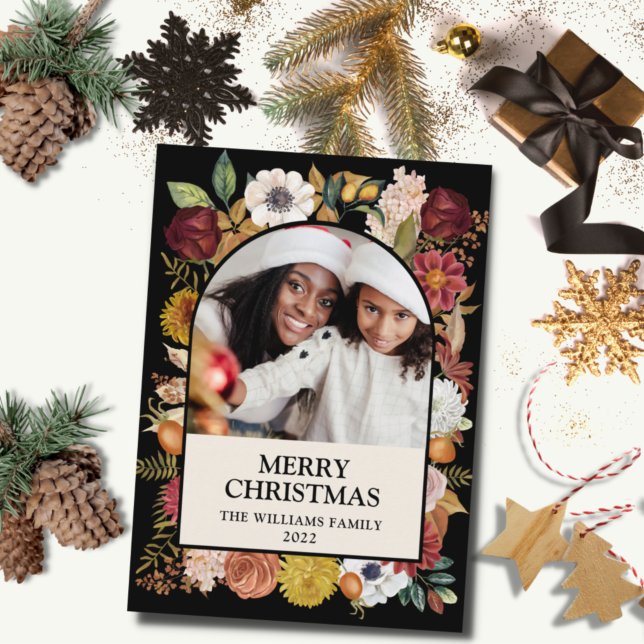 Svart botanisk Blommigt - en fotobåge Julkort (Skapare uppladdad)