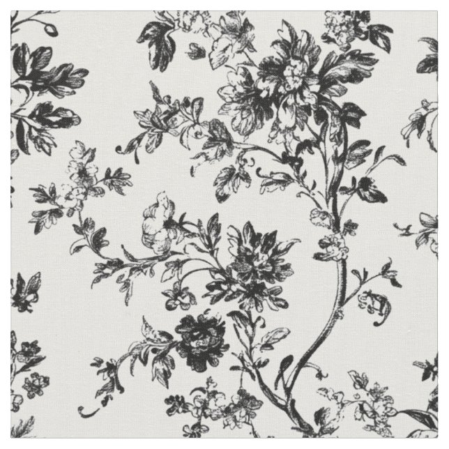 Svart botanisk gren toile tyg (Närbild)