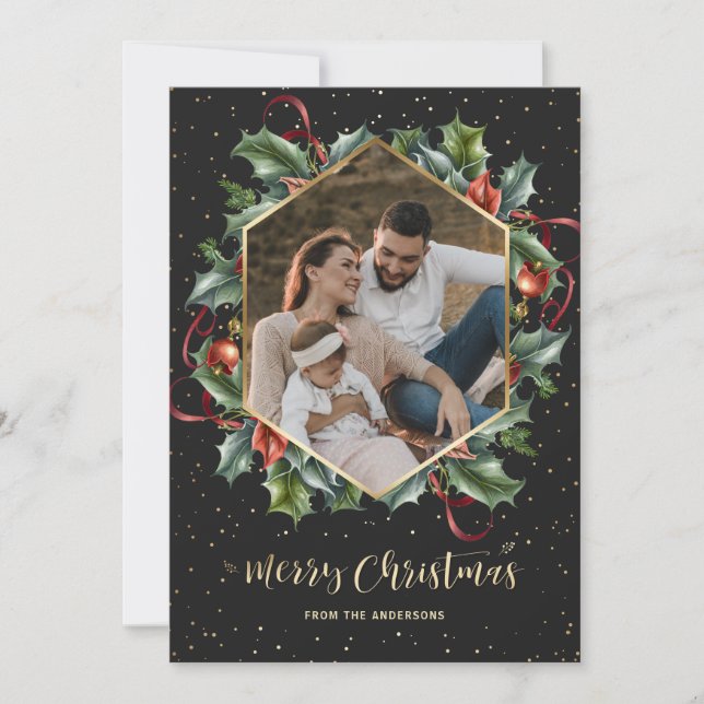 Svart botaniska andedräkt i Guld - julkort (Framsida)