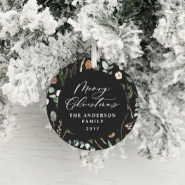 Svart botaniskt foto med minimal elegant under jul julgransprydnad keramik