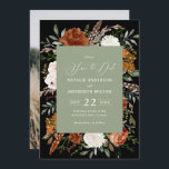 Svart botaniskt fotografi sparar datumet spara datumet<br><div class="desc">Bilden Rustic vattencolor blommigt bröllop sparar datumet inbjudan. Med vacker rost,  teracotta,   rosa,  svart och sage grönt pampas gräseucalyptus vattenfärgdetaljer. Den här moderna bröllopsinbjudan kommer säkert att sätta stil för din stora dag.</div>