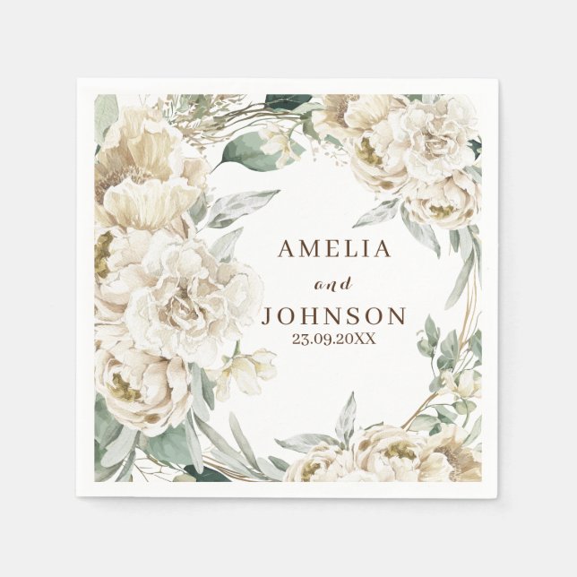 Svart botaniskt grönt enkelt vinterbröllop pappersservett (Framsidan)