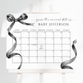 Svart Bow Baby Shower Gissa Förfallodatum Kalender Poster