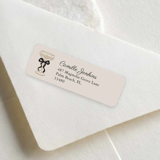 Svart Bow Bröllopsreturadressetikett Returadress Etikett (Bubbly Bridal Shower Return Address Label)