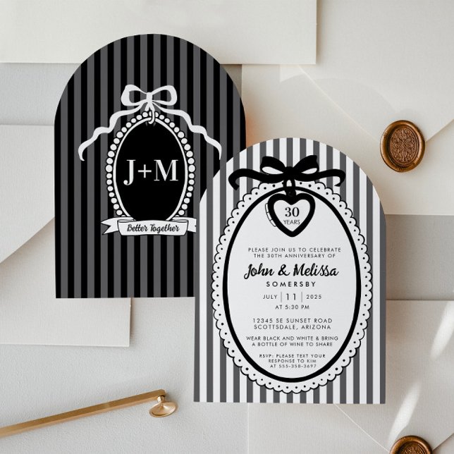 Svart Bow Coquette årsfestinbjudan Inbjudningar (Anniversary Invitation (front and back))