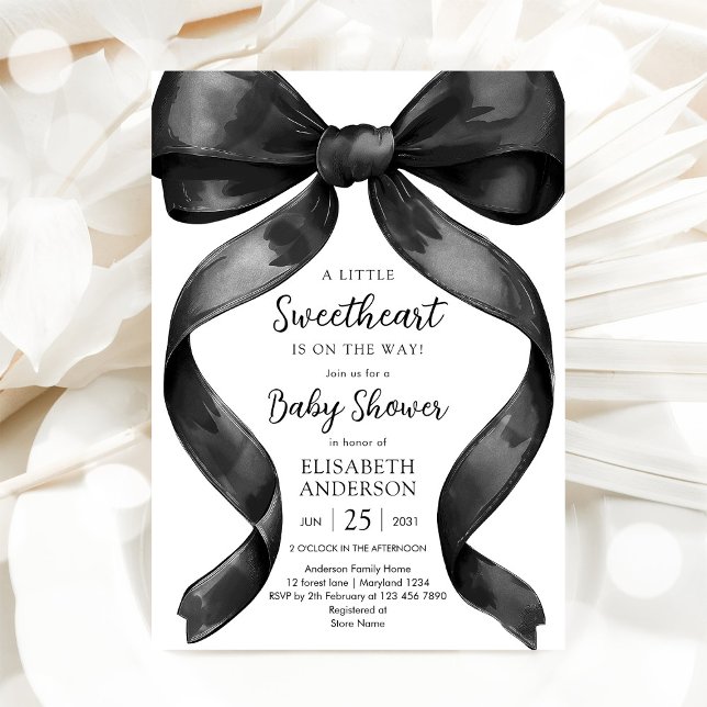 Svart Bow Coquette Baby Shower Inbjudan (Skapare uppladdad)